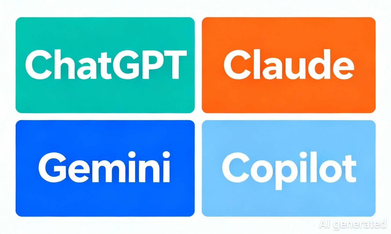 4つの主要LLM（ChatGPT、Claude、Gemini、Copilot）のサービス名とロゴを含む比較インフォグラフィック